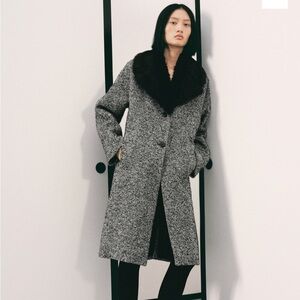 Mango black and grey melange coat (WITHOUT FUR COLLAR)